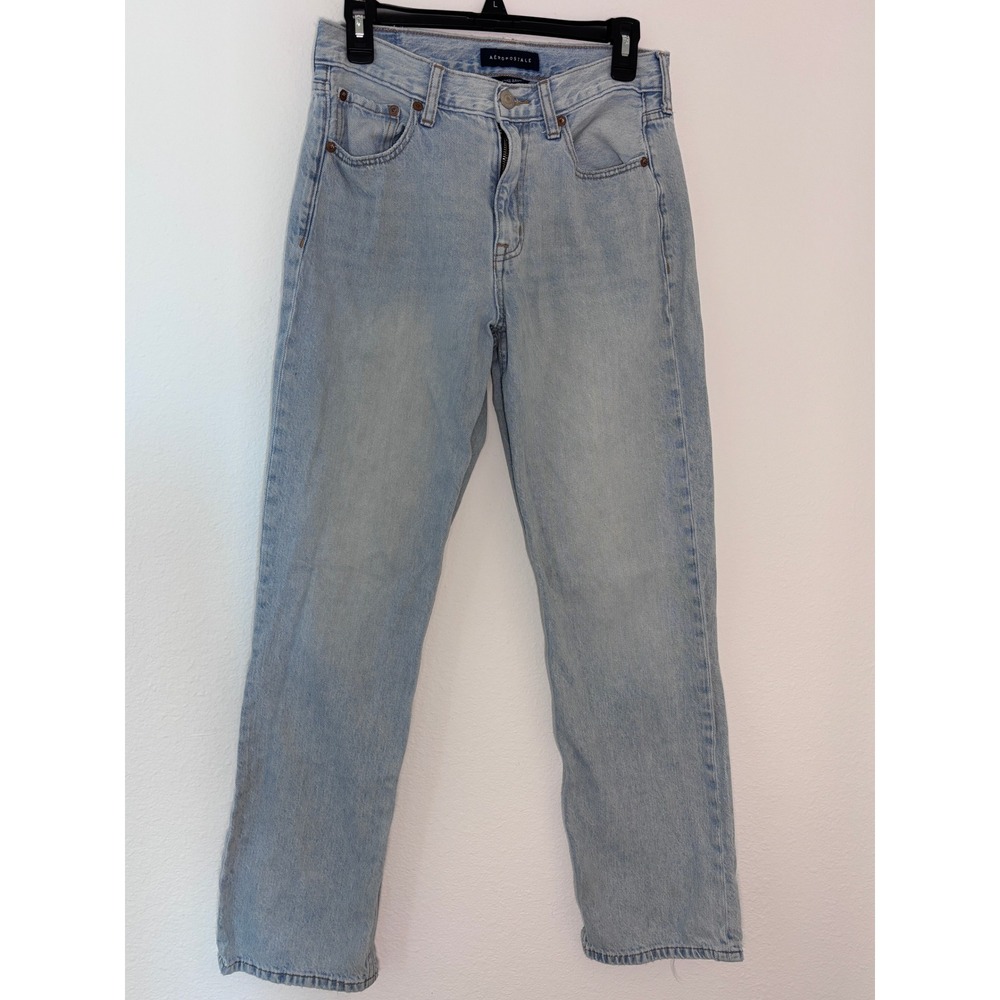 Aeropostale High Rise Baggy Jeans Light Wash‎ Straight Leg Denim Womens 30x29